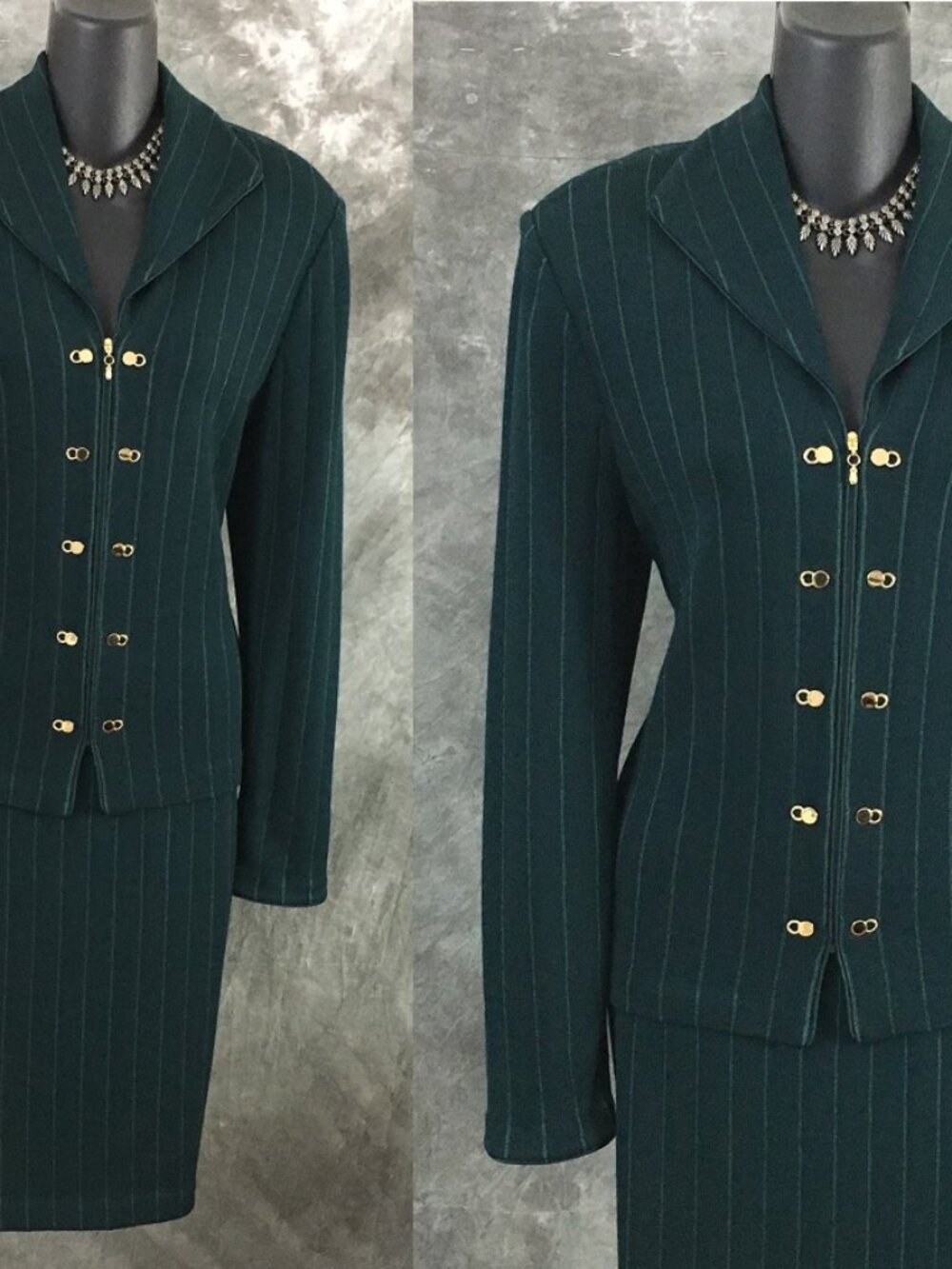 BEAUTIFUL St John collection knit green jacket skirt suit size 12
